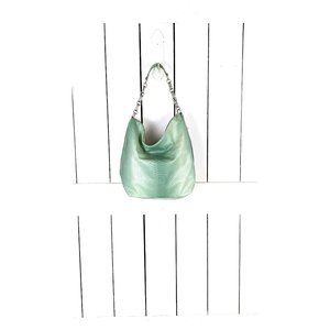 Nine West snake embossed light green faux vegan leather silver chain handbag